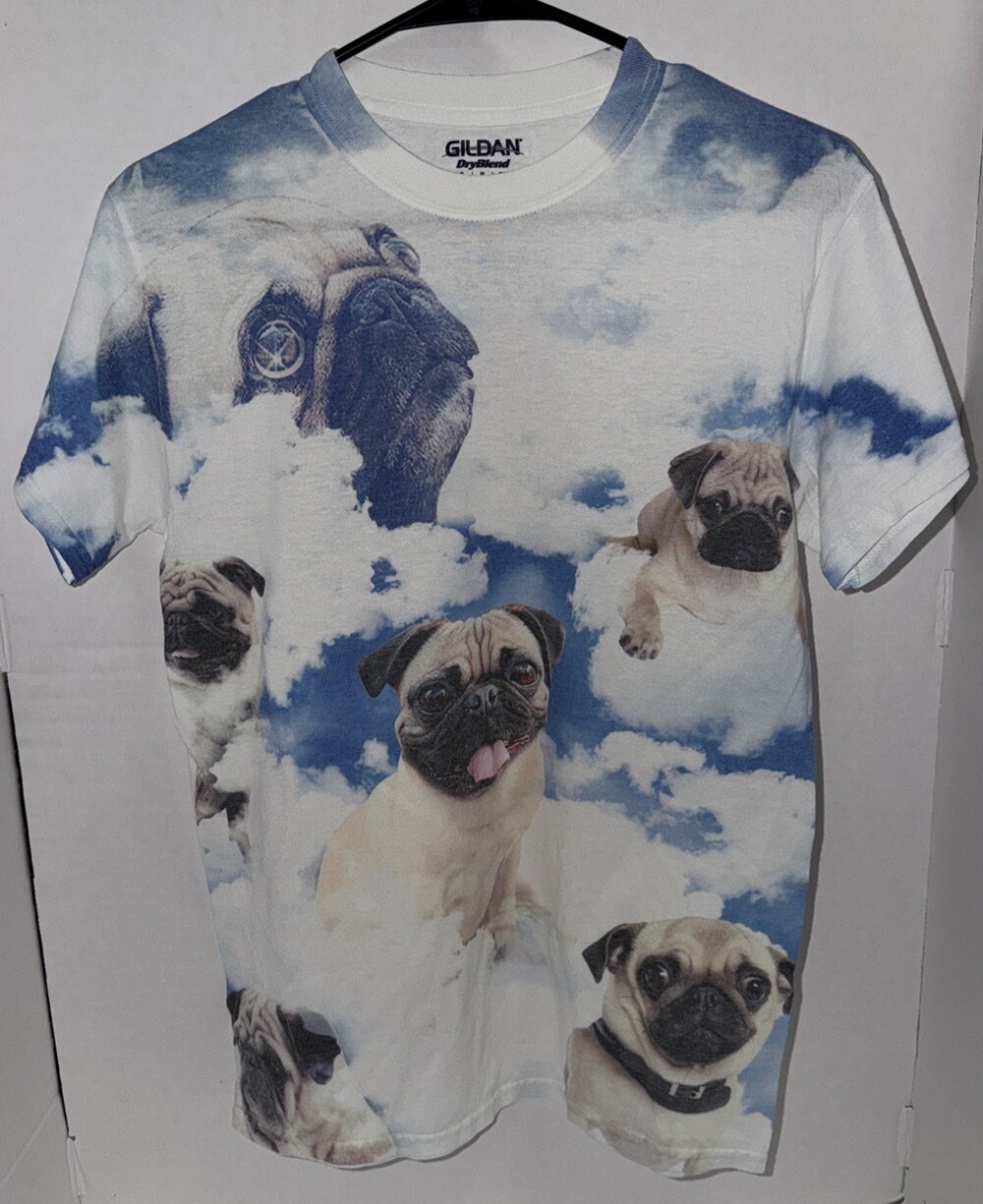 Gildan DryBlend Pug Dog Puppy Clouds Heaven Angel T Shirt Al Size Small